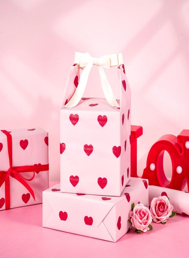 LeZakaa Valentines Wrapping Paper Roll, Pink Red Glitter Heart Design for Romantic Gifts, Wedding, Anniversary, Valentine's Day, Girls Holiday Party, Mini Roll, 17in x 16.4Ft - Image 4
